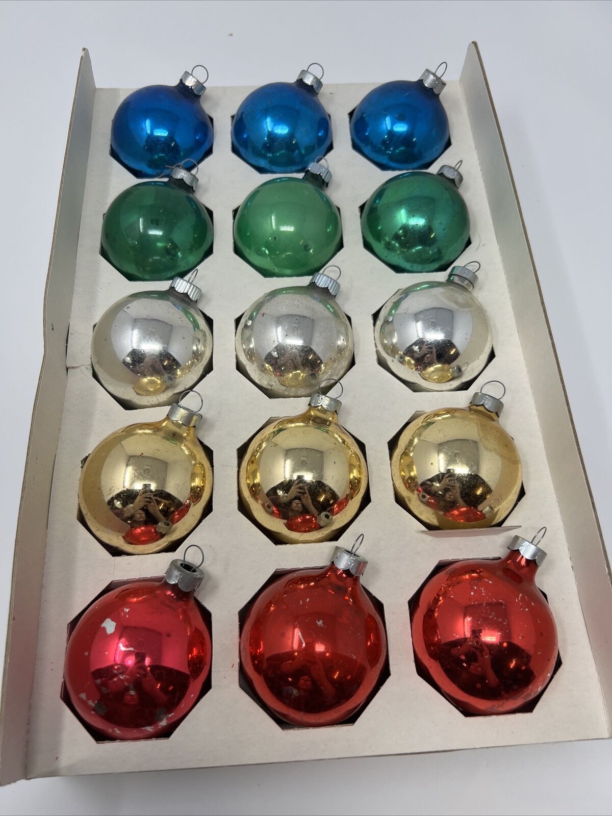 Lot of 15 Vintage Christmas Tree Shiny Glass Ball Ornaments Assorted Multicolor