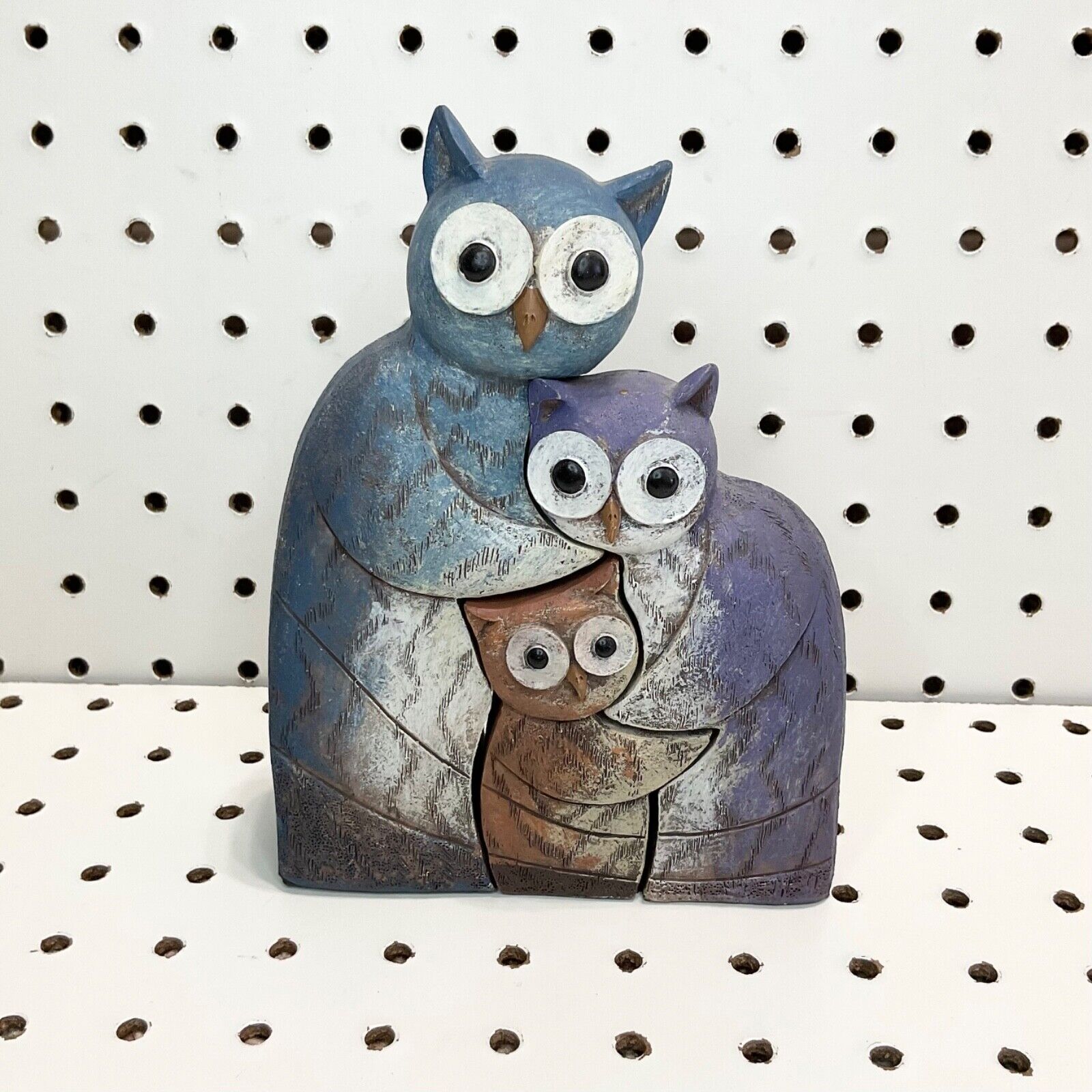 Owl Family Wooden Decor Stacking Figurine Hand Made NEW