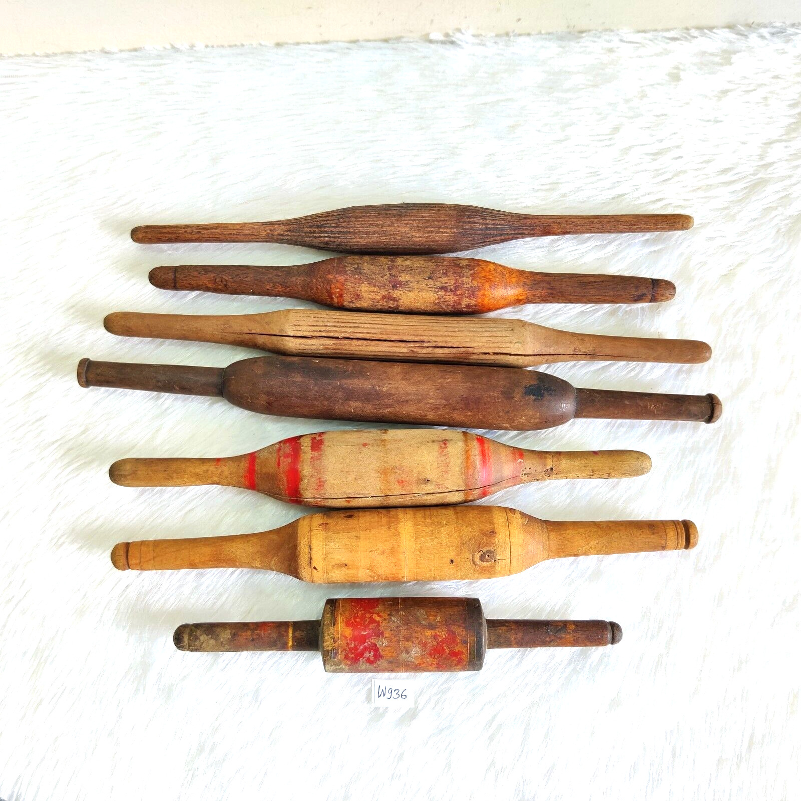 Antique Handmade Tortilla Bread Bakers Wooden Rolling Pin Kitchenware 7Pcs W936