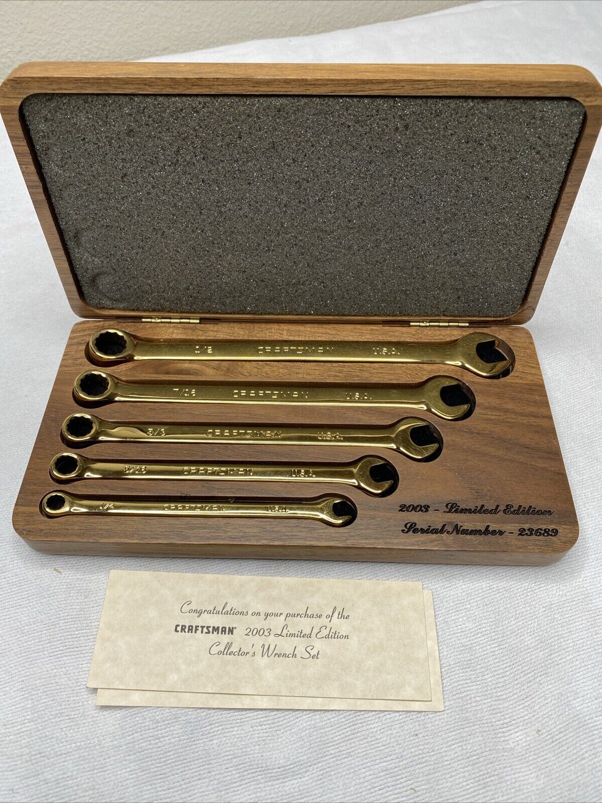 2003 CRAFTSMAN 22K Gold Plated 5pc Collectors WRENCH SET Ltd Edition USA -READ
