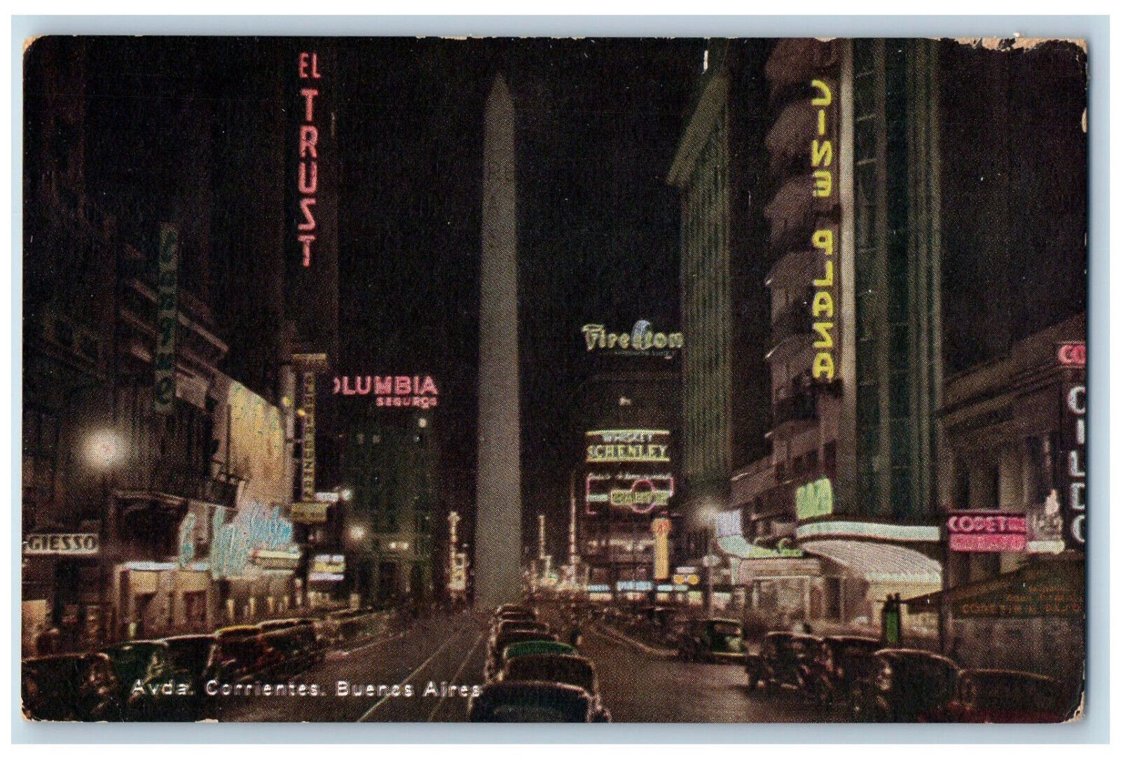 Buenos Aires Argentina Postcard Avda Corrientes Business Area c1950\'s Vintage
