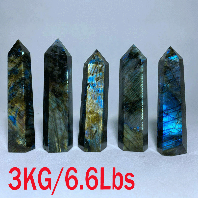 Wholesale 3000g/6.6Lbs Labradorite Moonstone Quartz Crystal Wands Obelisk 2\