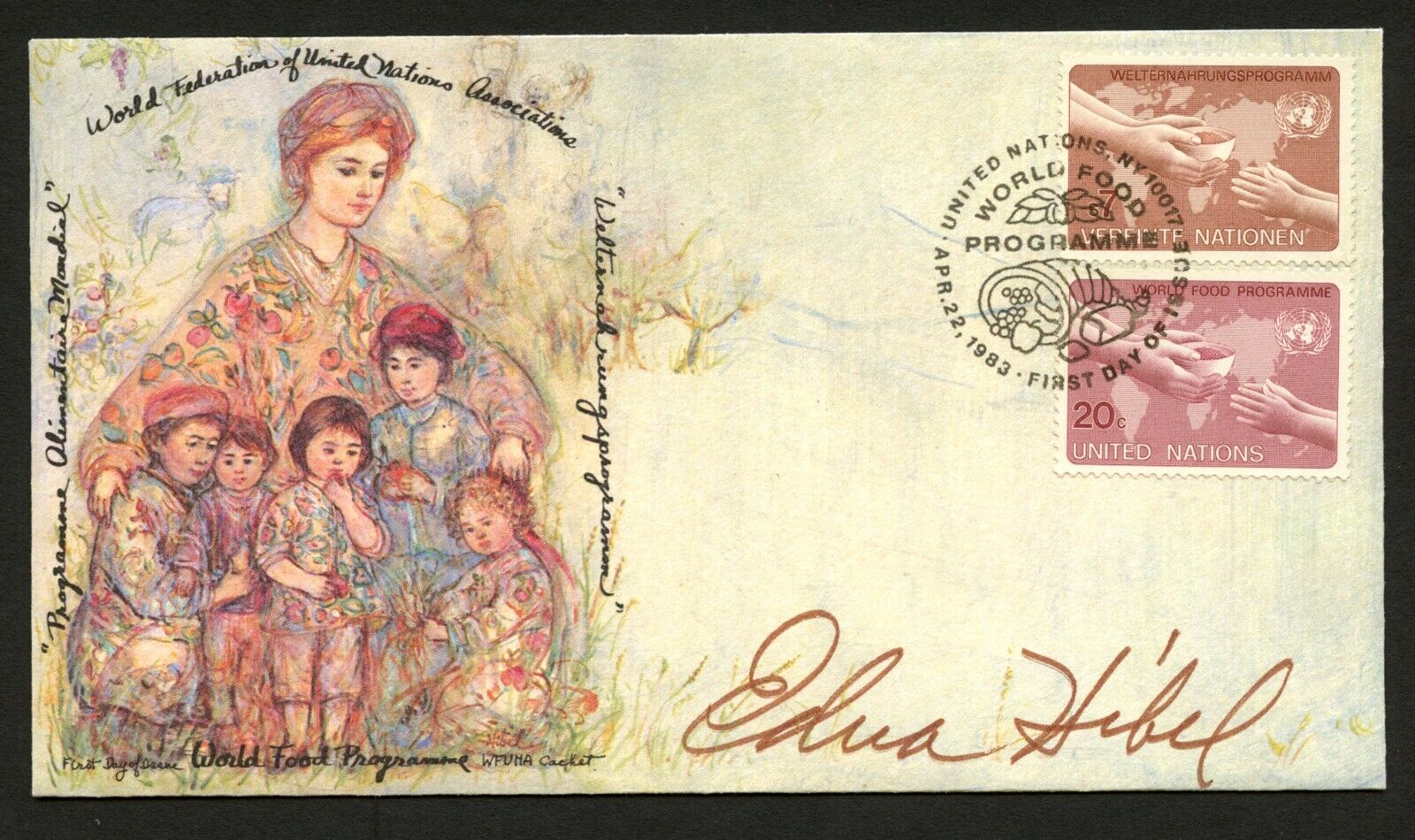 Edna Hibel d2014 signed autograph auto Postal Cover American Artist BAS