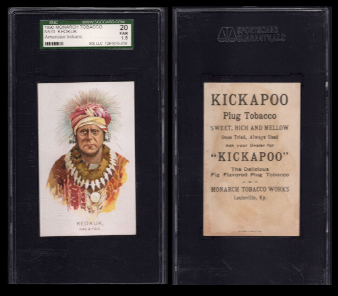 1890 N570 KICKAPOO TOBACCO INDIANS \'\' KEOKUK \'\'  SGC 1.5  \'7053