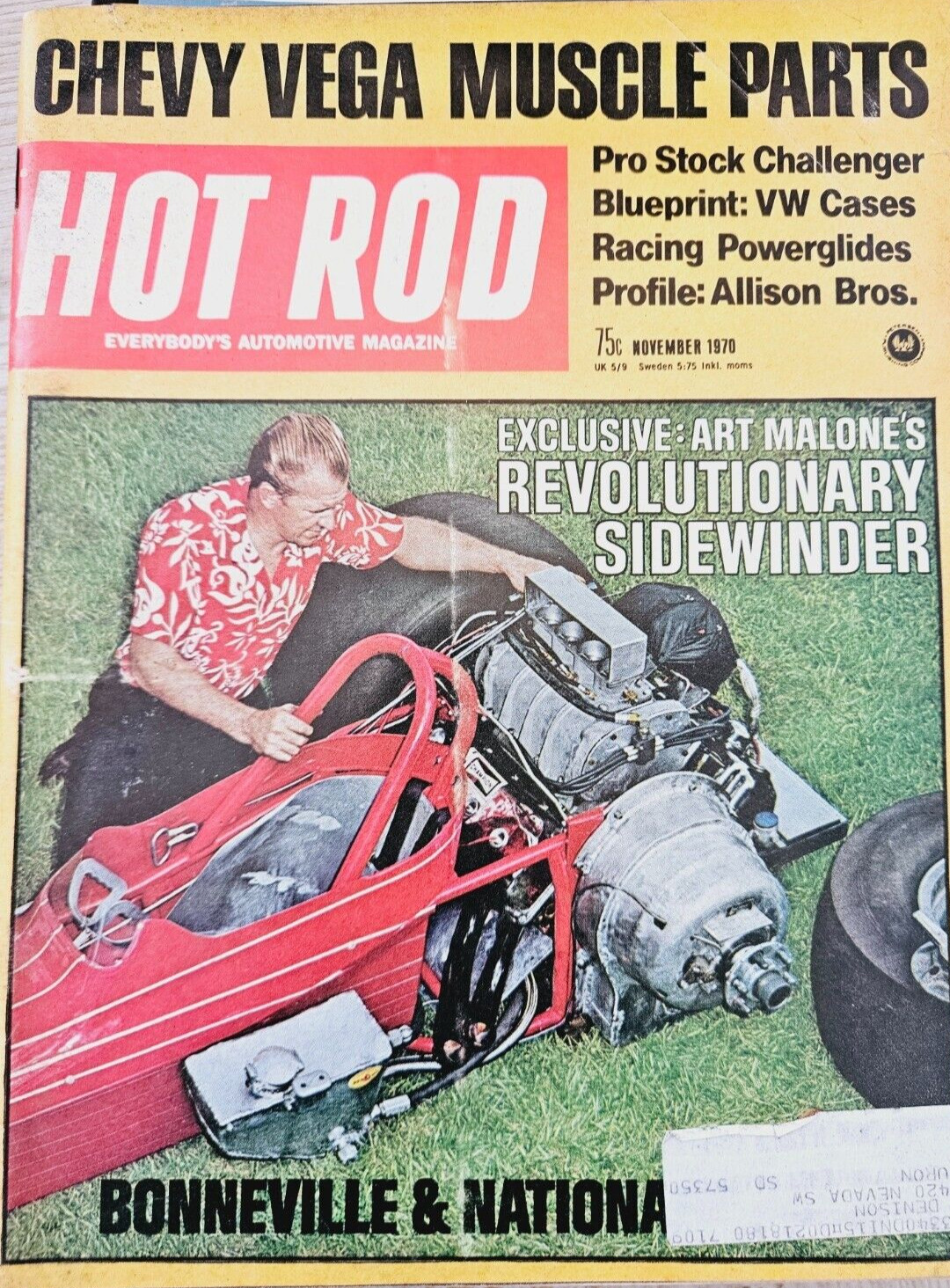 HOT ROD Magazine November 1970 Chevy Vega Bonneville Sidewinder Pro Stock
