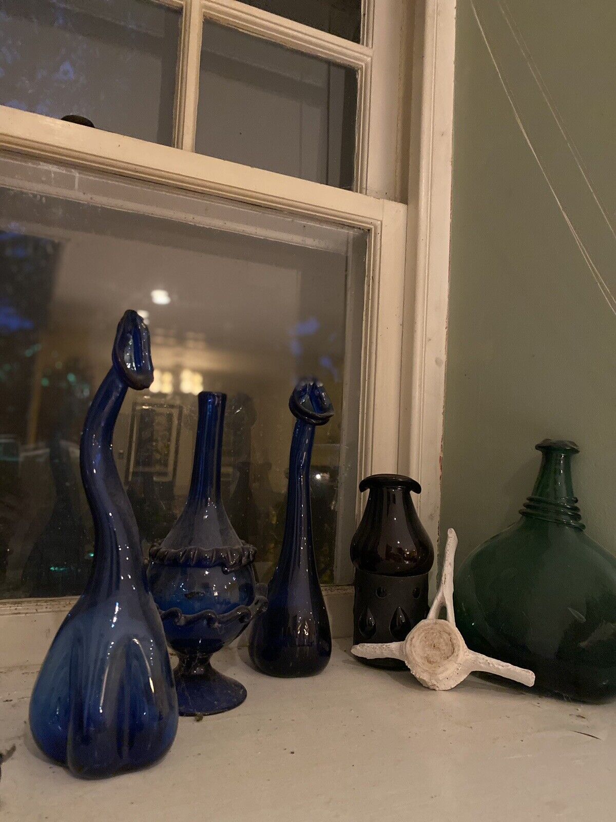 Rare Antique Qajar and Pahlavi Era Glass vase Tear Catch Saddle Flask 19th c.