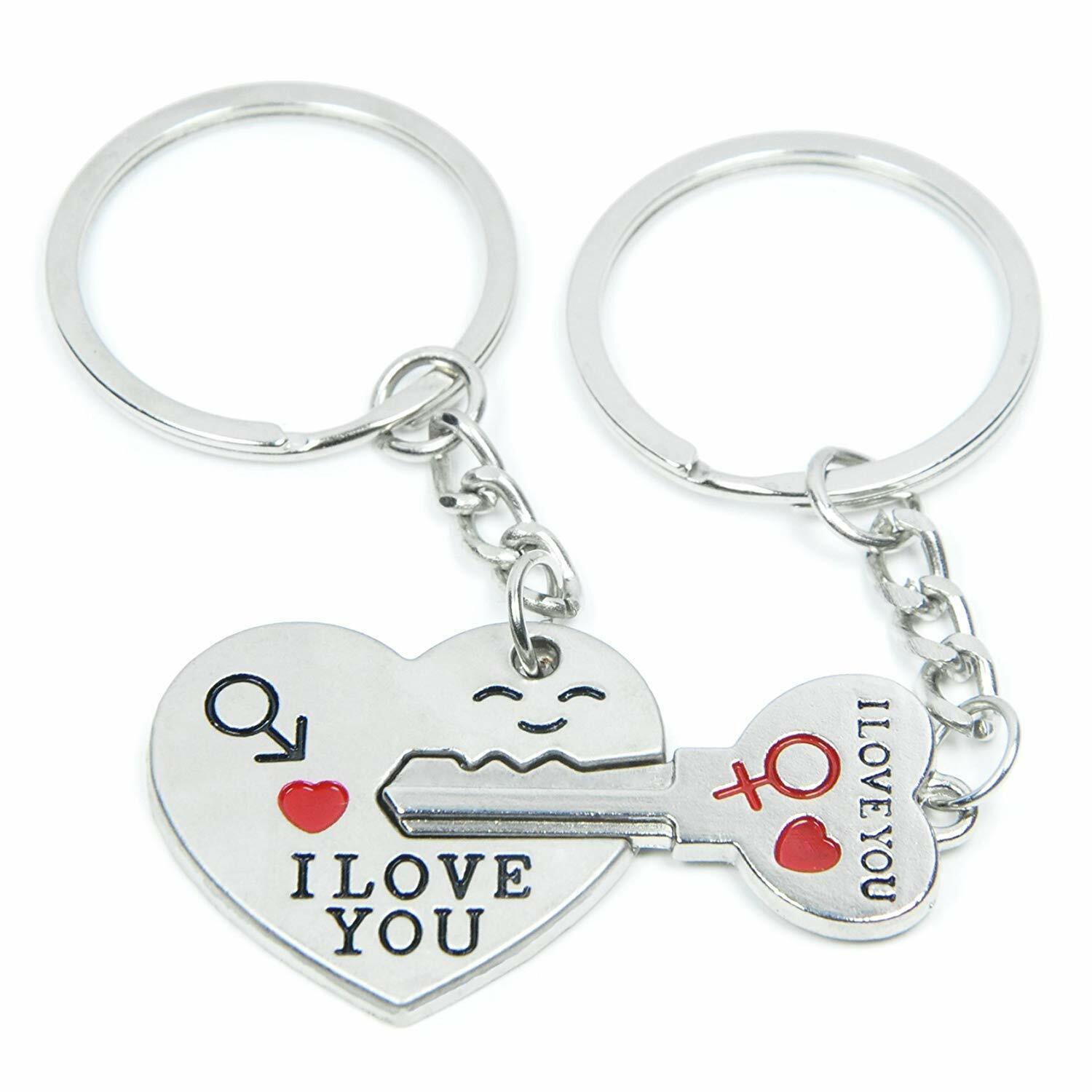 Romantic Couple Keychain Set - Heart Keyring, Valentine's Day Gift, Love Keyfob