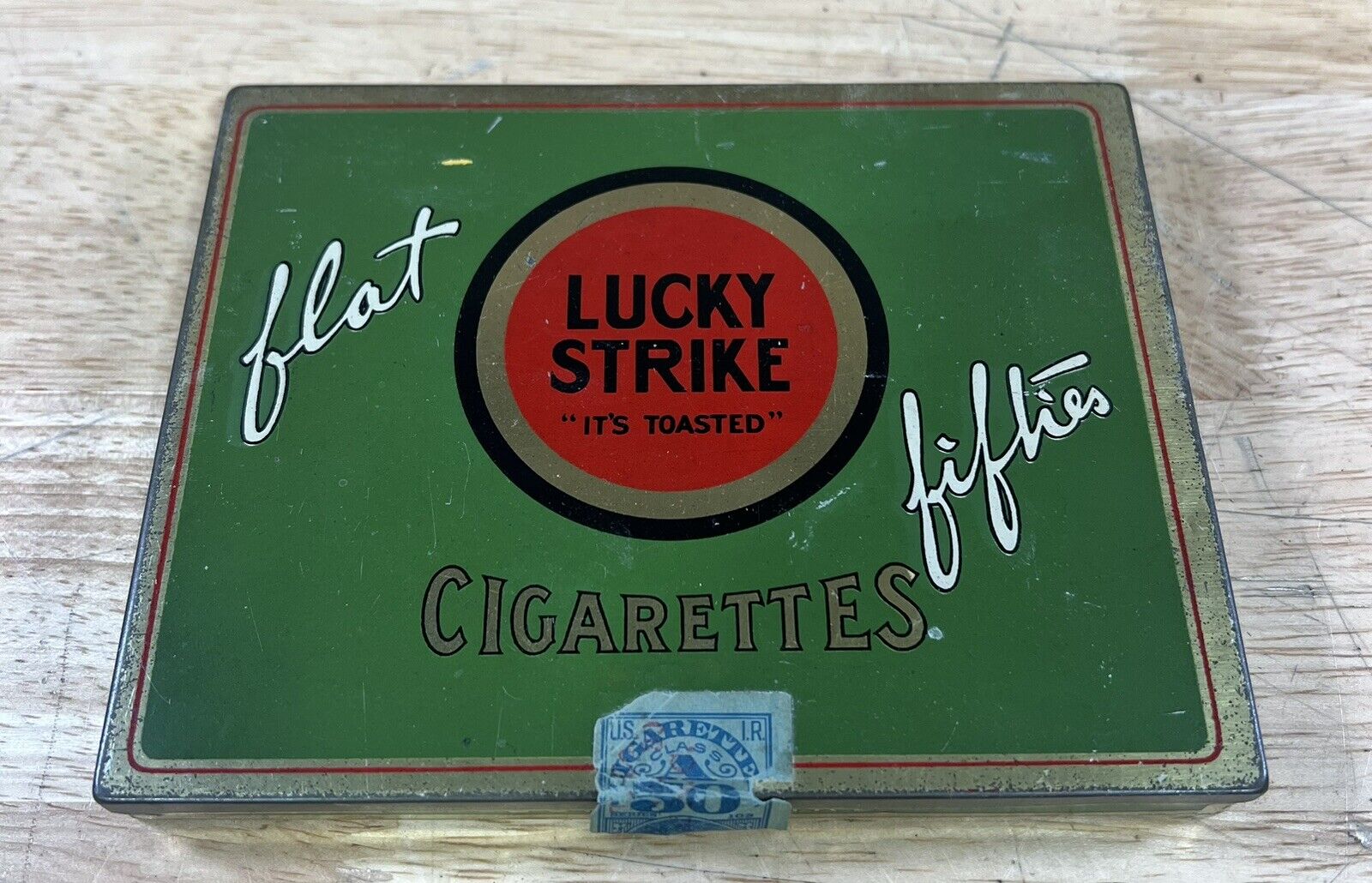 Vintage Lucky Strike Cigarette Metal Tin Flat Fifties Old Tobacco 