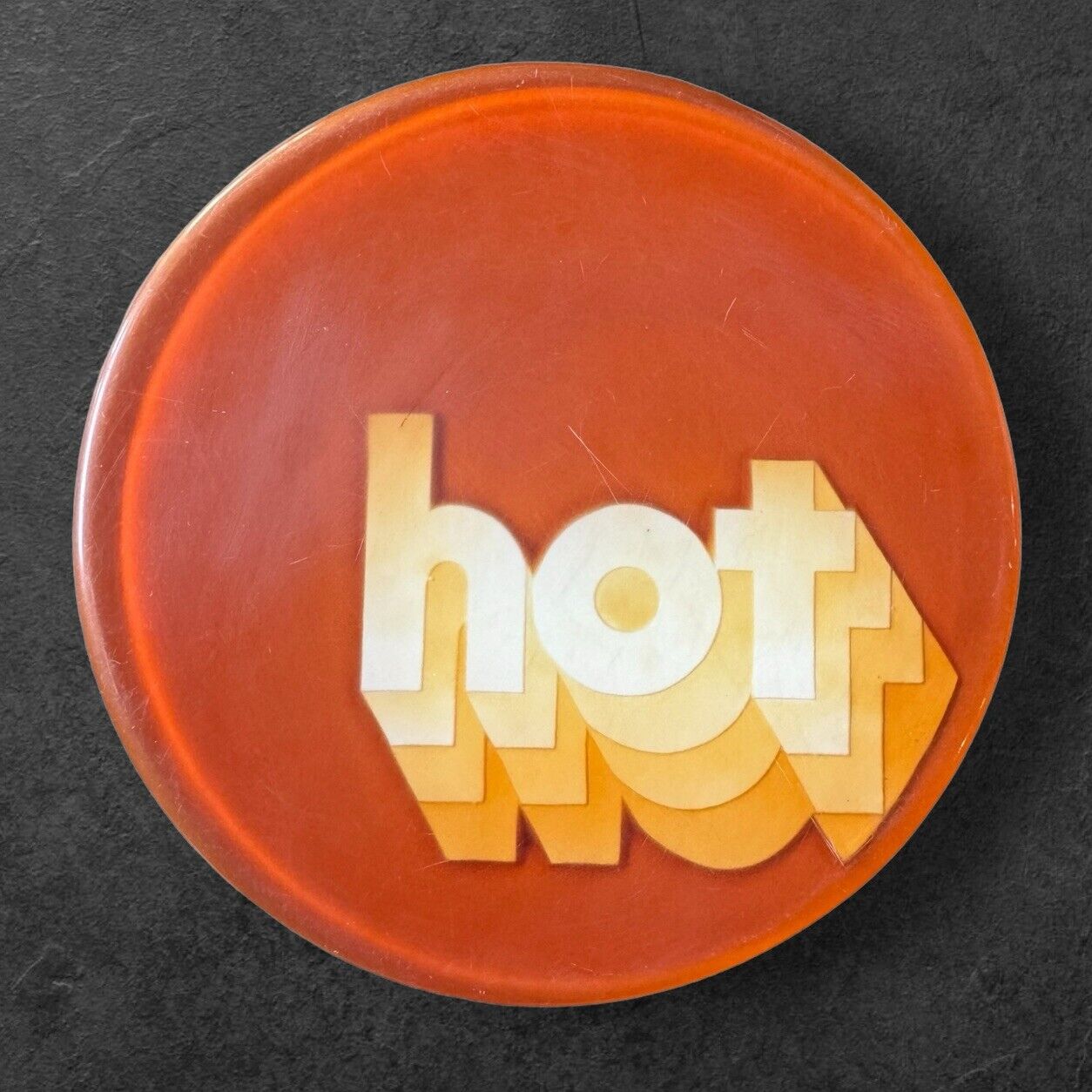 Vintage Lucite Acrylic Orange Round Hot Plate MCM Retro 1960’s 8” Diameter