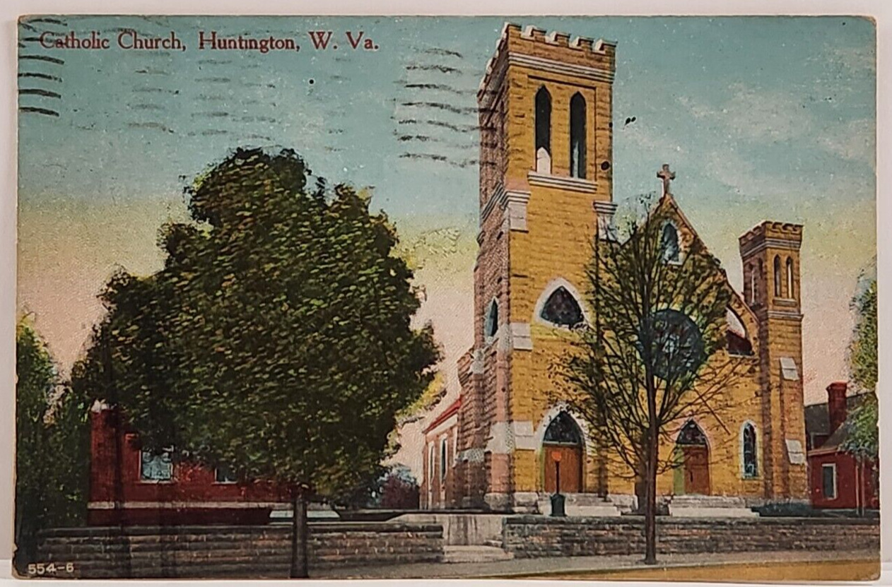 Postcard Catholic Church, Huntington, West Virginia, Postmarked 1911 Vintage