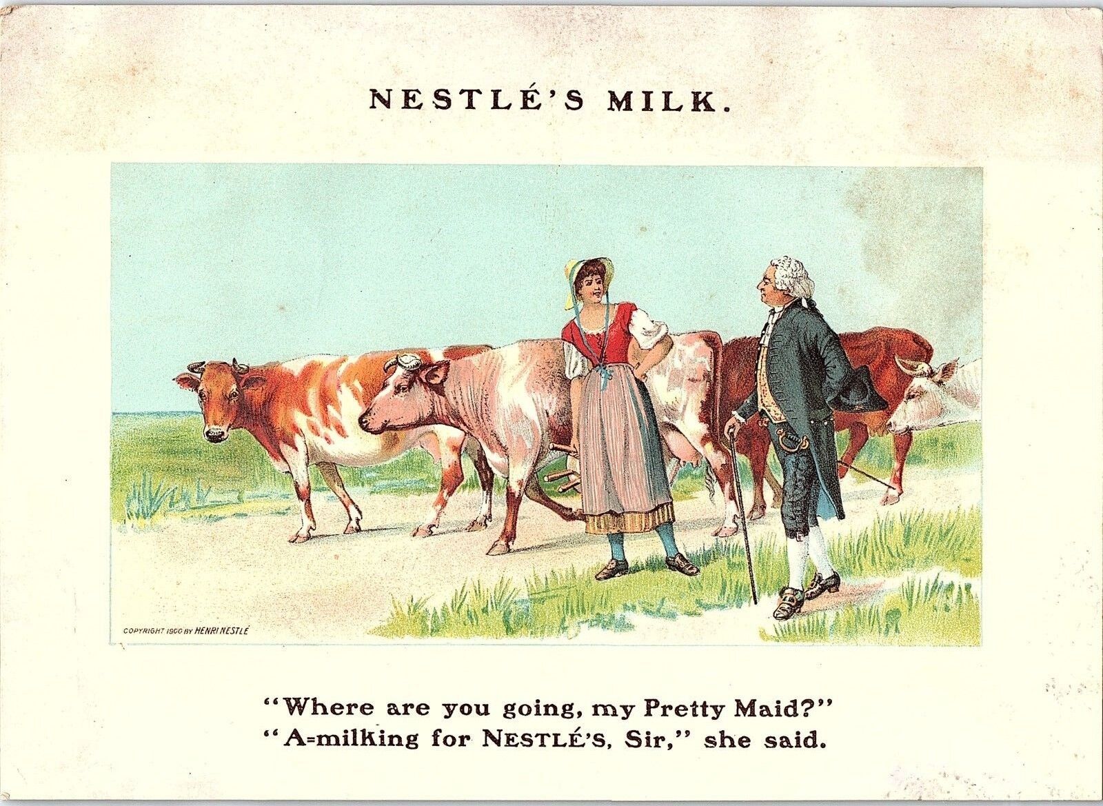 1900 Henri Nestle Milk Cows Colonial Scene Trade Card &G
