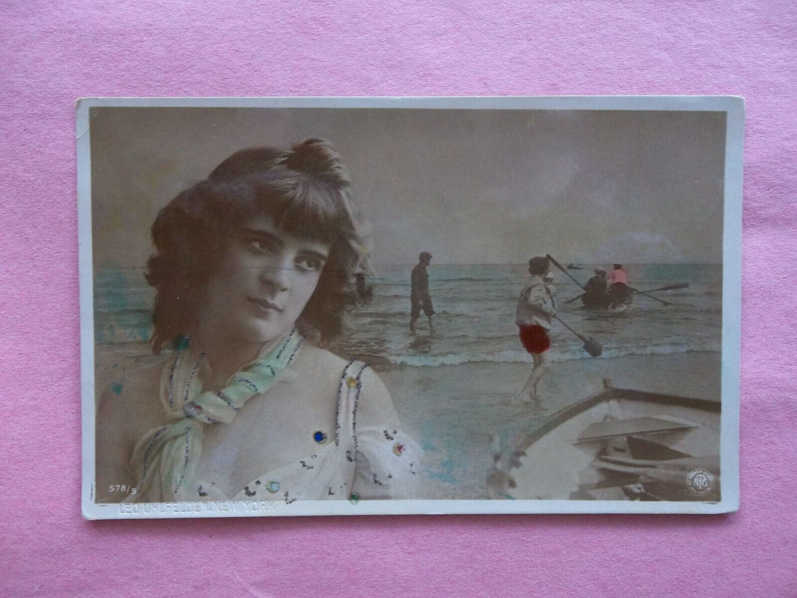 1904 Pretty Lady Colorized RPPC Real Photo Glitter NPG Leo Uhlfelder NY Postcard