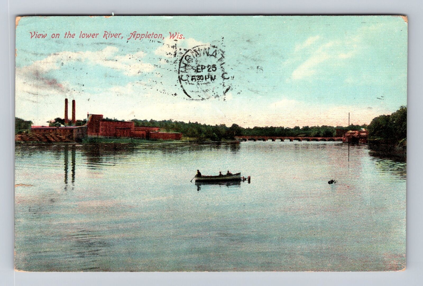 Appleton WI-Wisconsin, View On The Lower River, Antique, Vintage c1909 Postcard