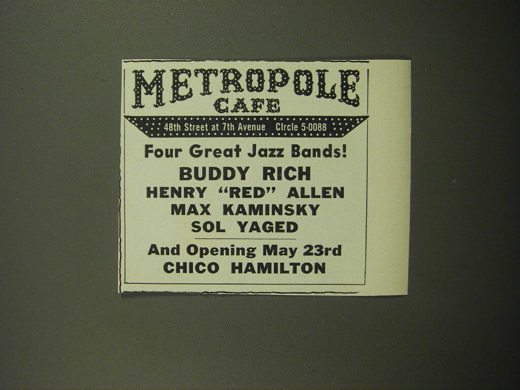 1960 Metropole Cafe Ad - Four Great Jazz Bands Buddy Rich Henry Red Allen