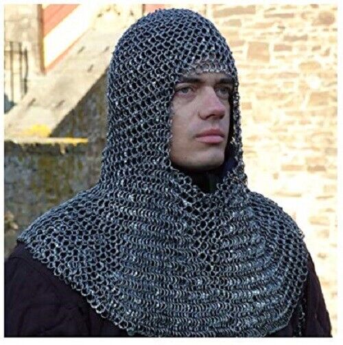 Round Riveted Chain Mail Coif Mild Steel Chainmail Hood Reenactment Armor LARP