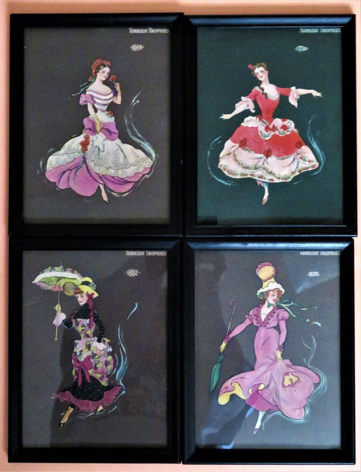 4 Turkish Trophies 1700's-1800's Women Period Gowns Premium Tobacco Cards Framed