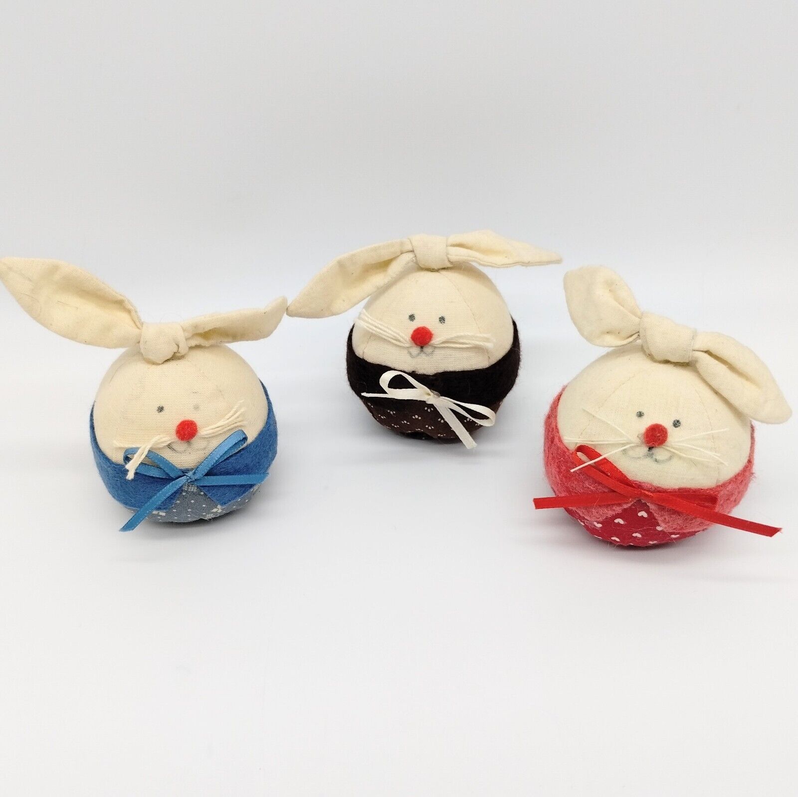Lot of 3 Vintage Cotton Easter Bunnies Egg Ball Fabric Decoration Handmade Bunny