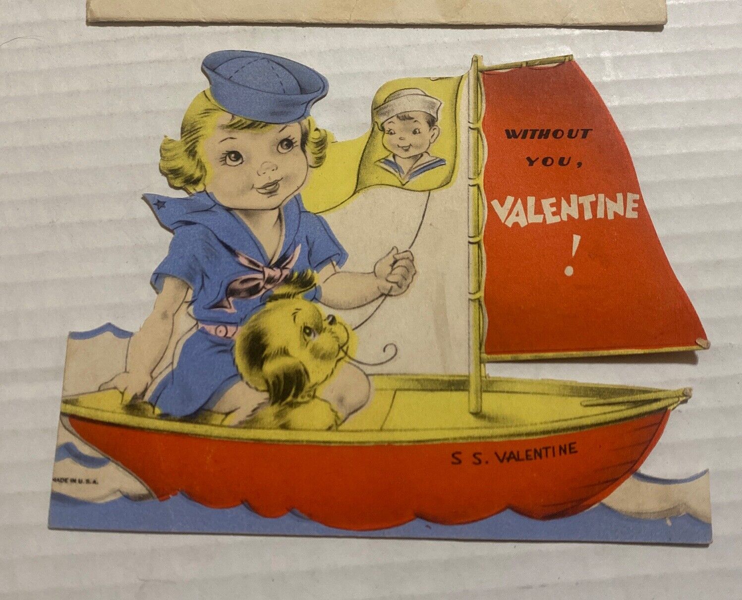 Vintage 1940s Valentines Day Card SS Valentine Sailor - No Writing