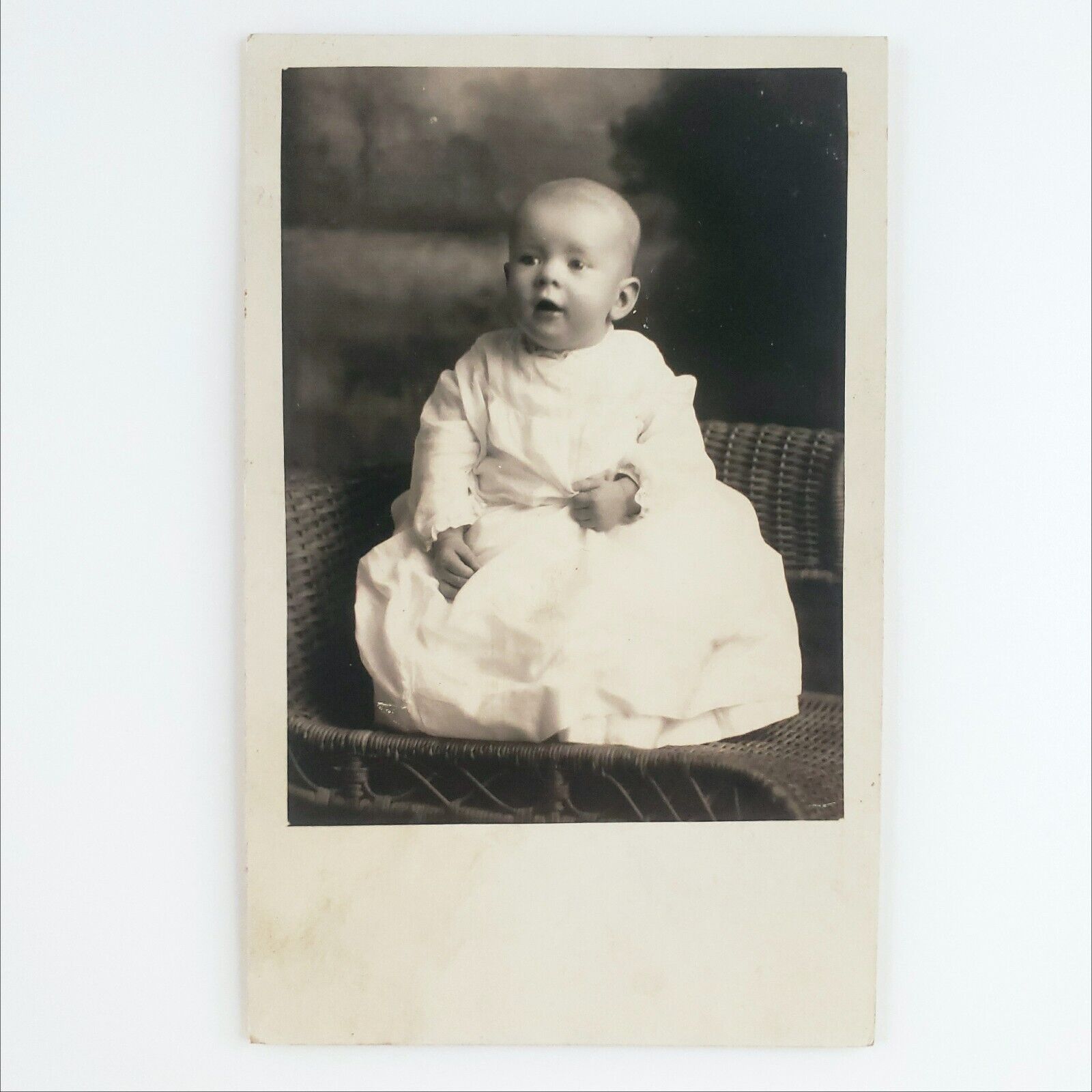 Happy Baby Portrait RPPC Postcard c1917 Child Real Photo Antique Christmas B1145