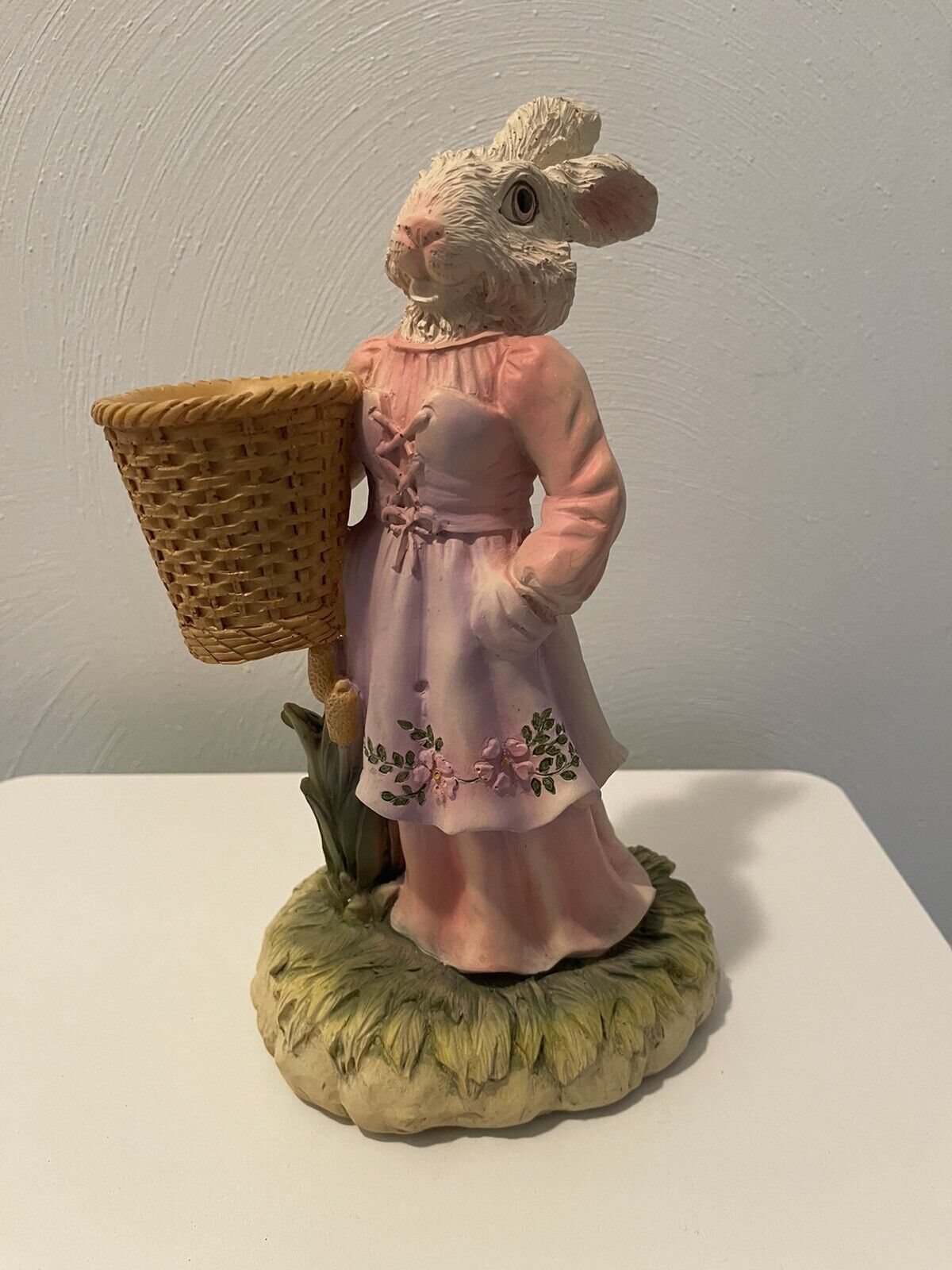Vintage Chrisdon Bunny Rabbit with Basket Statue Resin Figurine RARE - Adorable