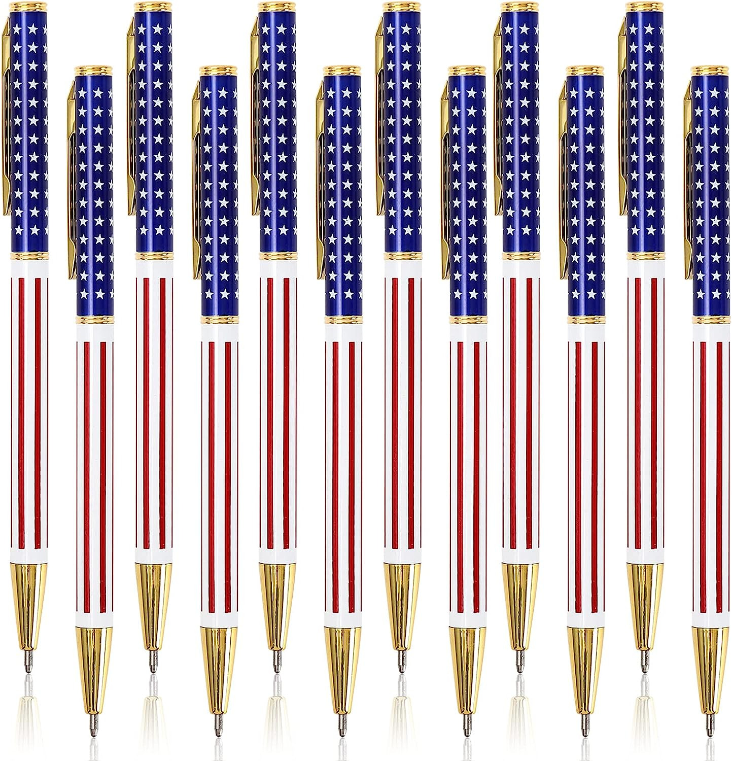 16Pcs Patriotic Pen American Flag Ballpoint Pen Metal Retractable Black Ink Pens