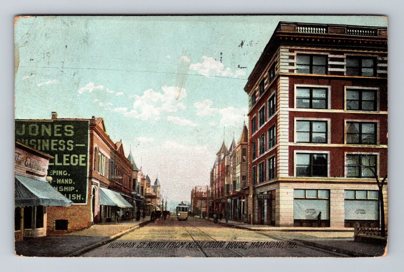 Hammond IN-Indiana, Hohman St North From Courthouse, Antique Vintage Postcard