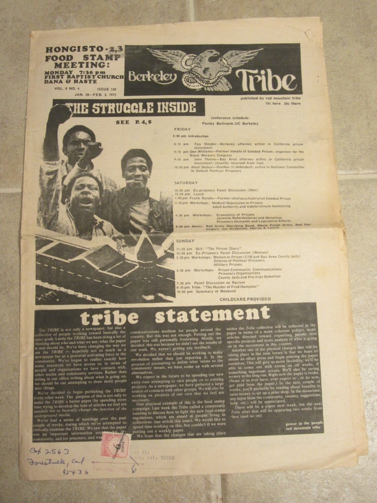 Berkeley Tribe Newspaper January 1972 The Struggle Inside Prison Reform Racism