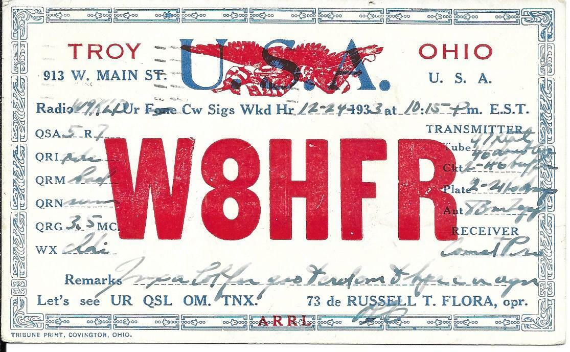 QSL  1934 Troy  OH   radio card   