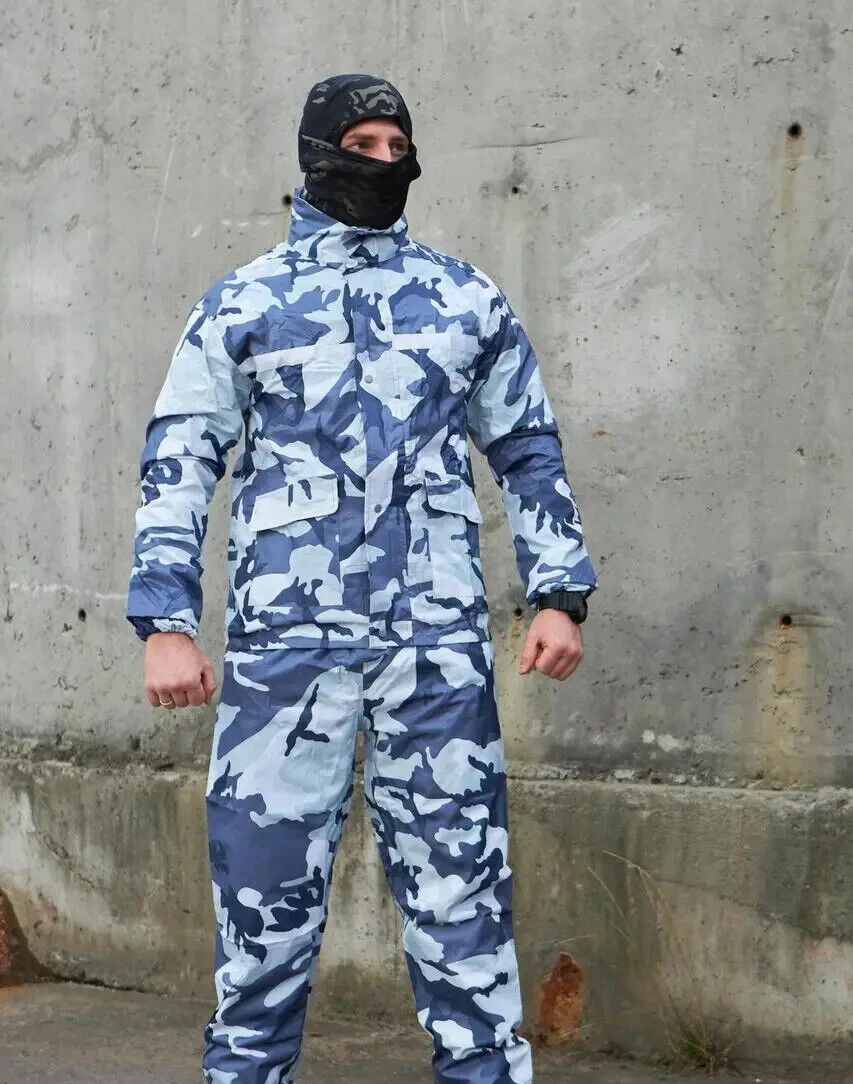 Winter camouflage suit, blue and white. L-3XL. Waterproof winter waterproof mult