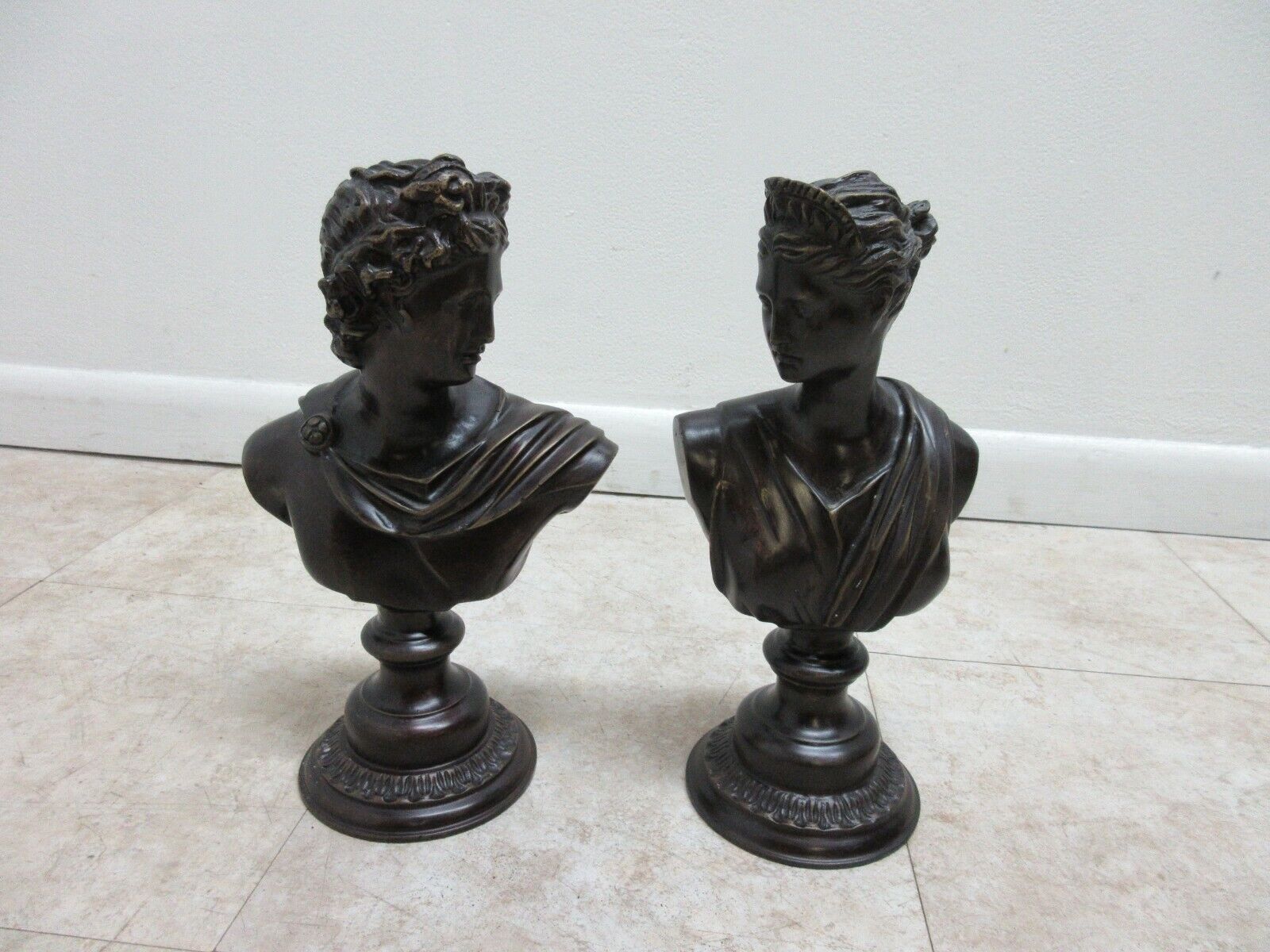 Pair Maitland Smith Bronze Bust French Regency Roman Male Female Man Women