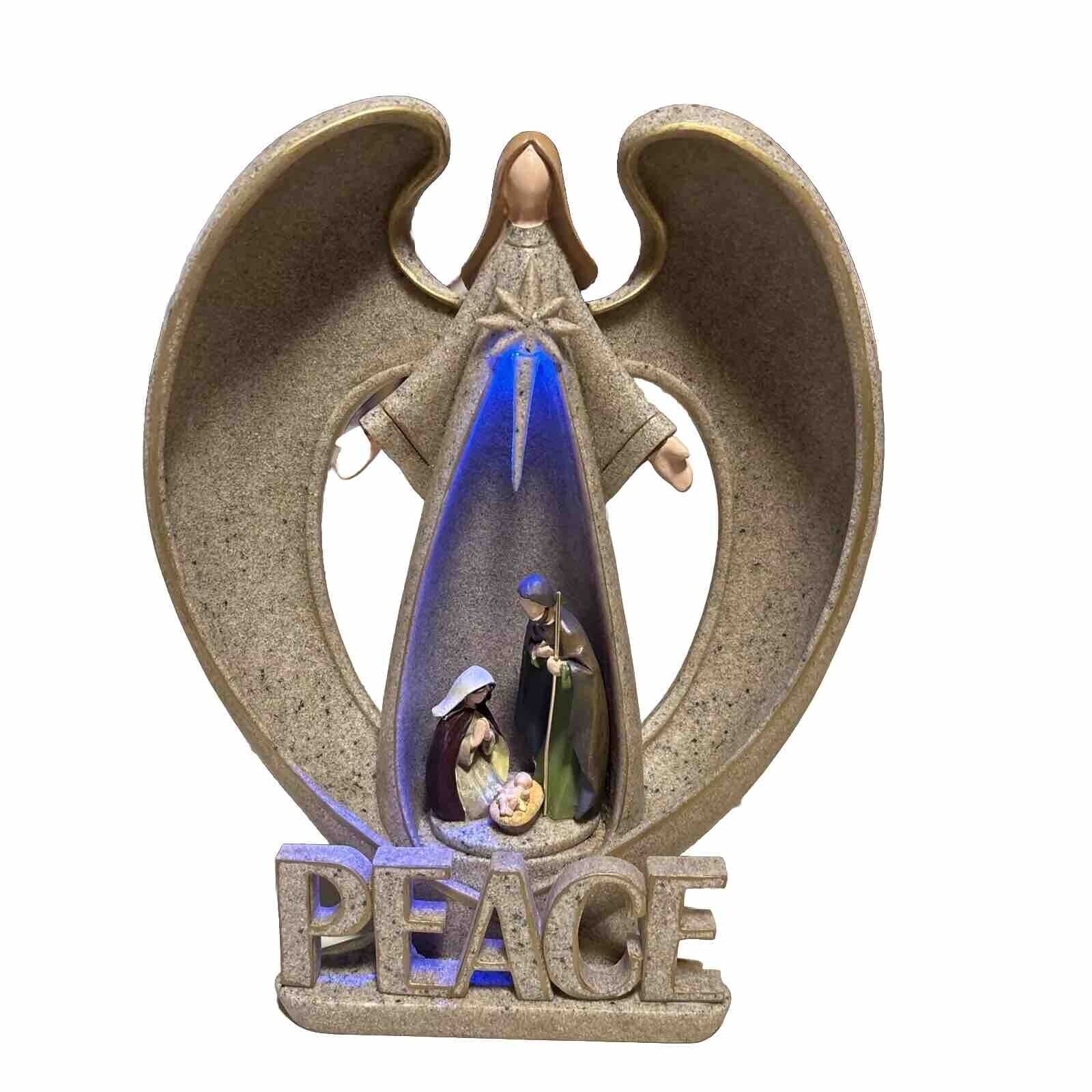 Peace Angel with Nativity Scene Light Up 8.5” Tall Blue Light
