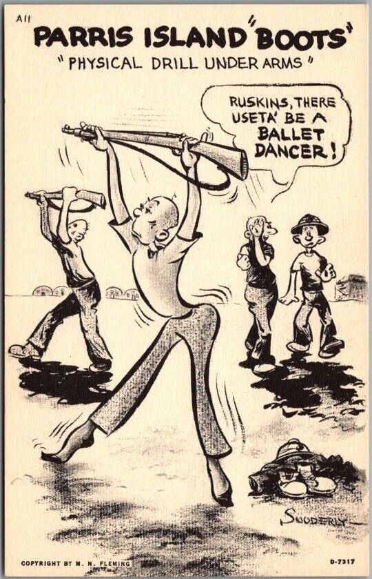 1940s WWII Military Comic Postcard PARRIS ISLAND \