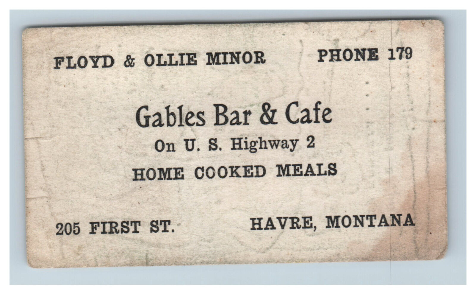 Early Havre MT Gables Bar & Cafe Business Card Risque Naughty Comic