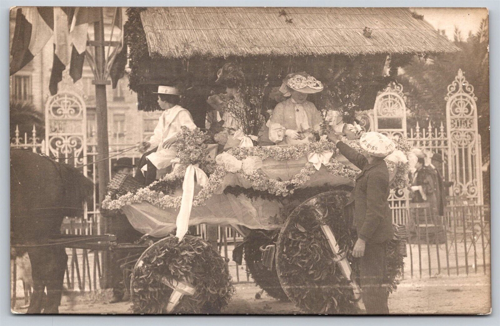 Postcard Nice France? Parade Horse-Drawn Cart Flowers De Fleurs 1904? RPPC T111