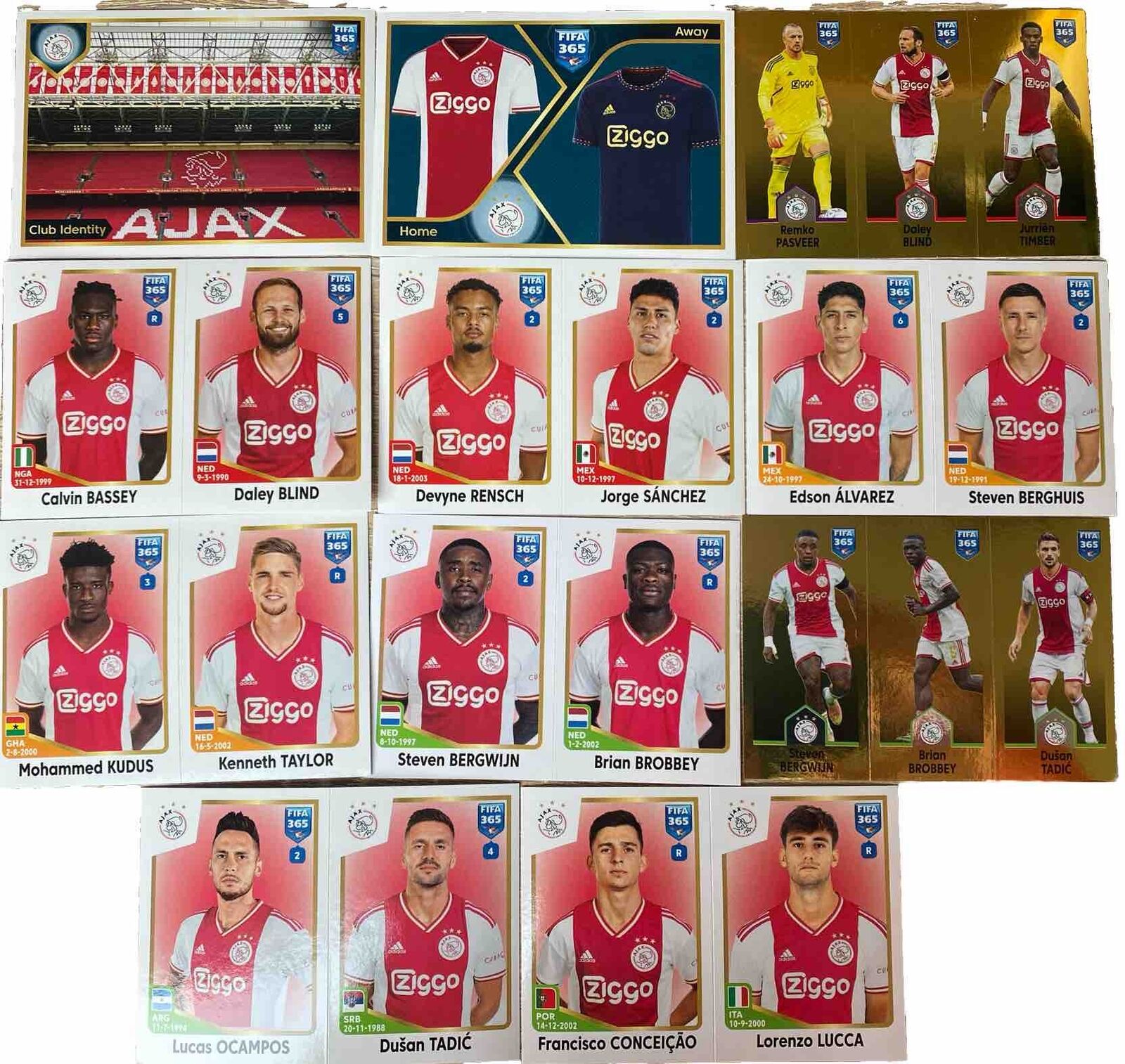 Panini FIFA 365 Sticker 2023 Team AFC Ajax 372, 373, 375-377, 381, 383-387