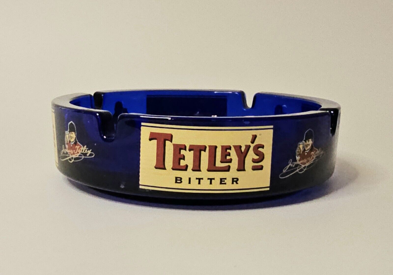 Vintage Advertising Tetley\'s Bitter Cobalt Blue Ashtray