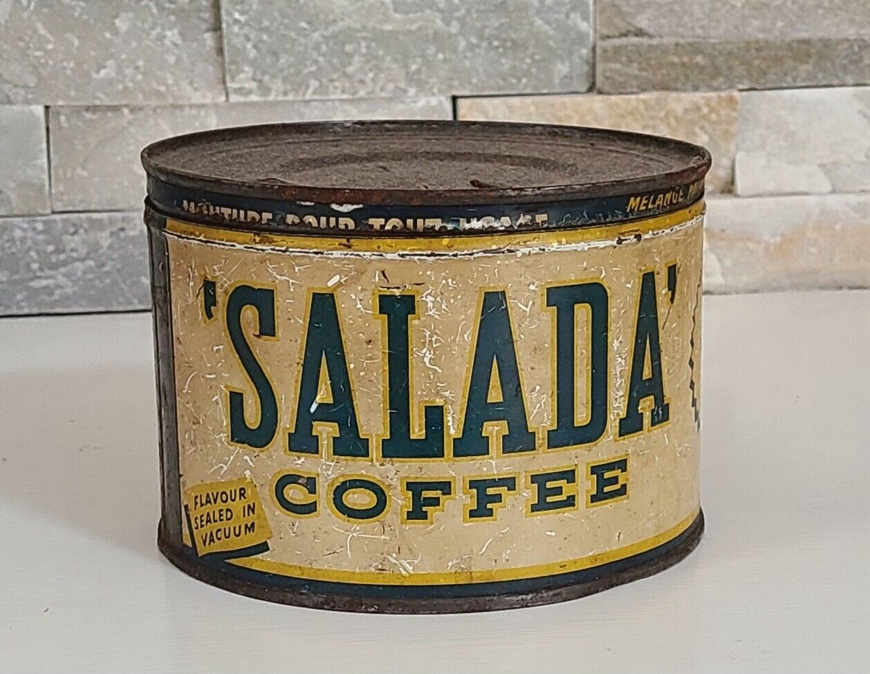 Salada Coffee One Pound Antique Metal Tin Mid-Century 