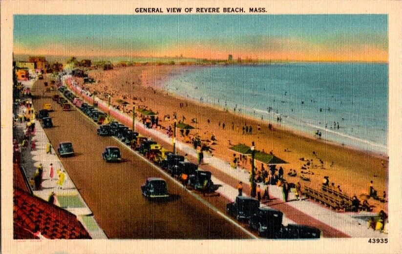Vintage Postcard General View Revere Beach MA Massachusetts c.1930-1945     M188