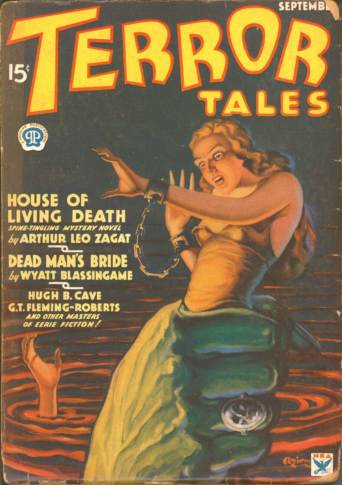 Terror Tales 1934 Sept, #1. Bondage, monster cover.    Pulp