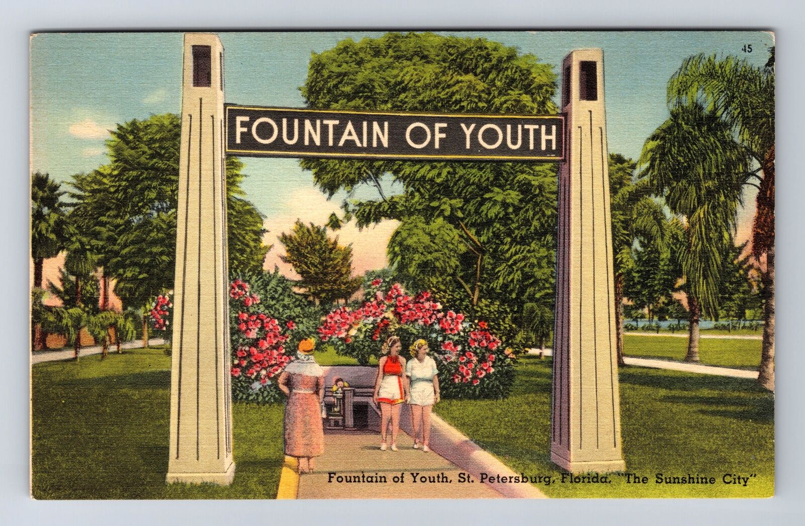 St Petersburg FL-Florida, Fountain of Youth, Antique Souvenir Vintage Postcard