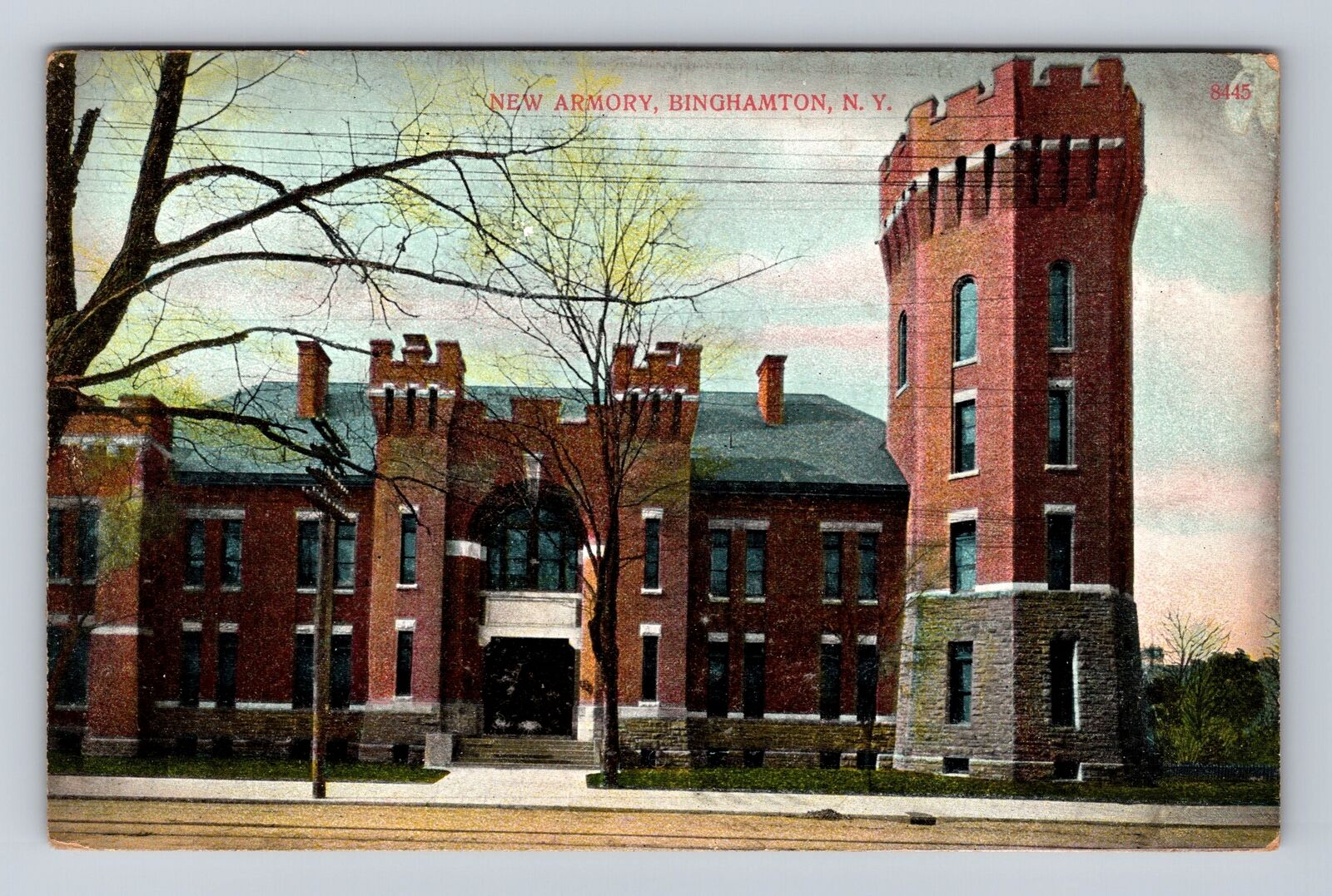 Binghamton NY-New York, New Armory, Antique, Vintage Souvenir Postcard