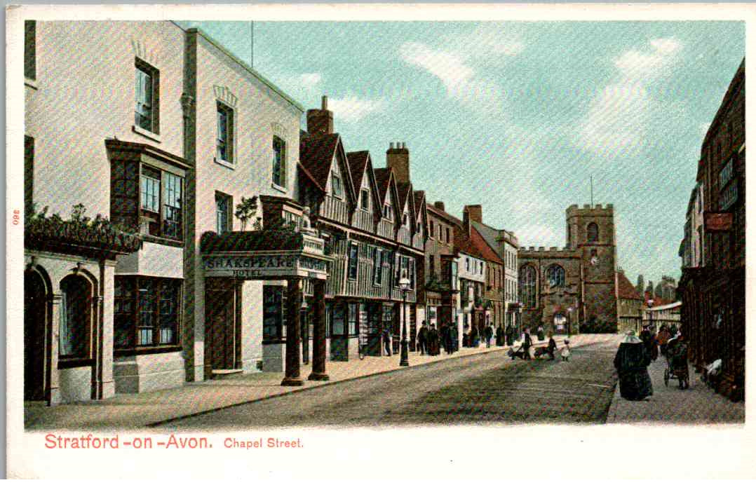 Stratford-on-Avon, England - Looking down Chapel Street - Vintage Postcard