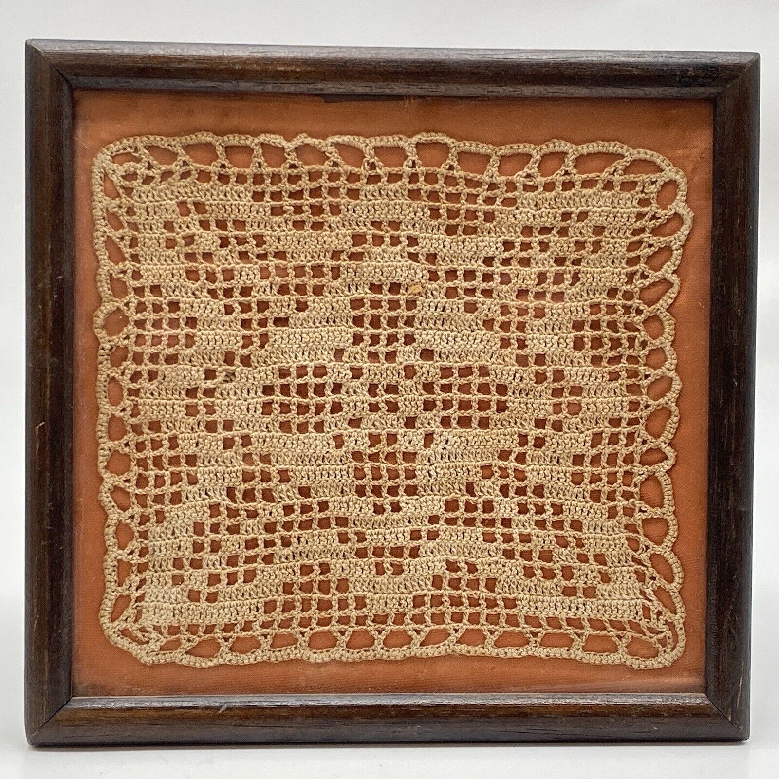 Vintage or Antique Textile: Crocheted Doily, ￼Snowflake Pattern Framed R1