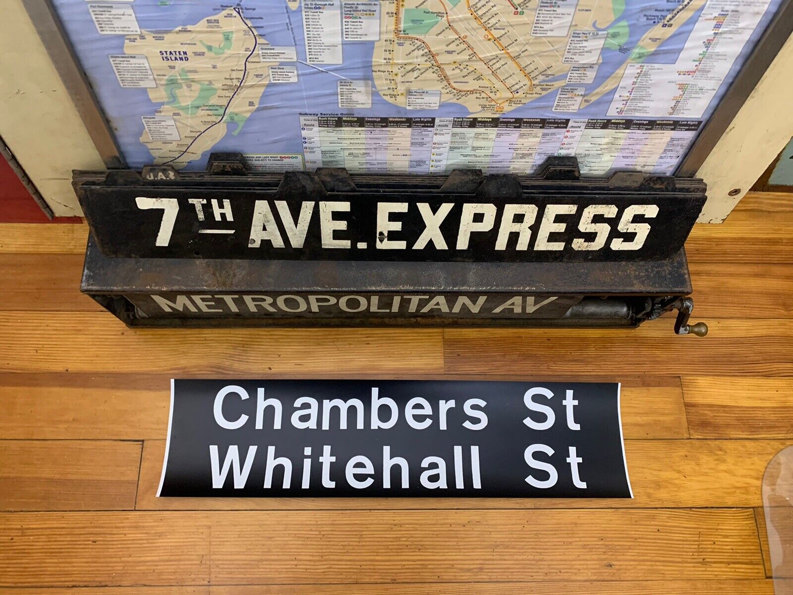 NY NYC SUBWAY ROLL SIGN R10 BMT IND WHITEHALL CHAMBERS STREET FINANCIAL DIST. 