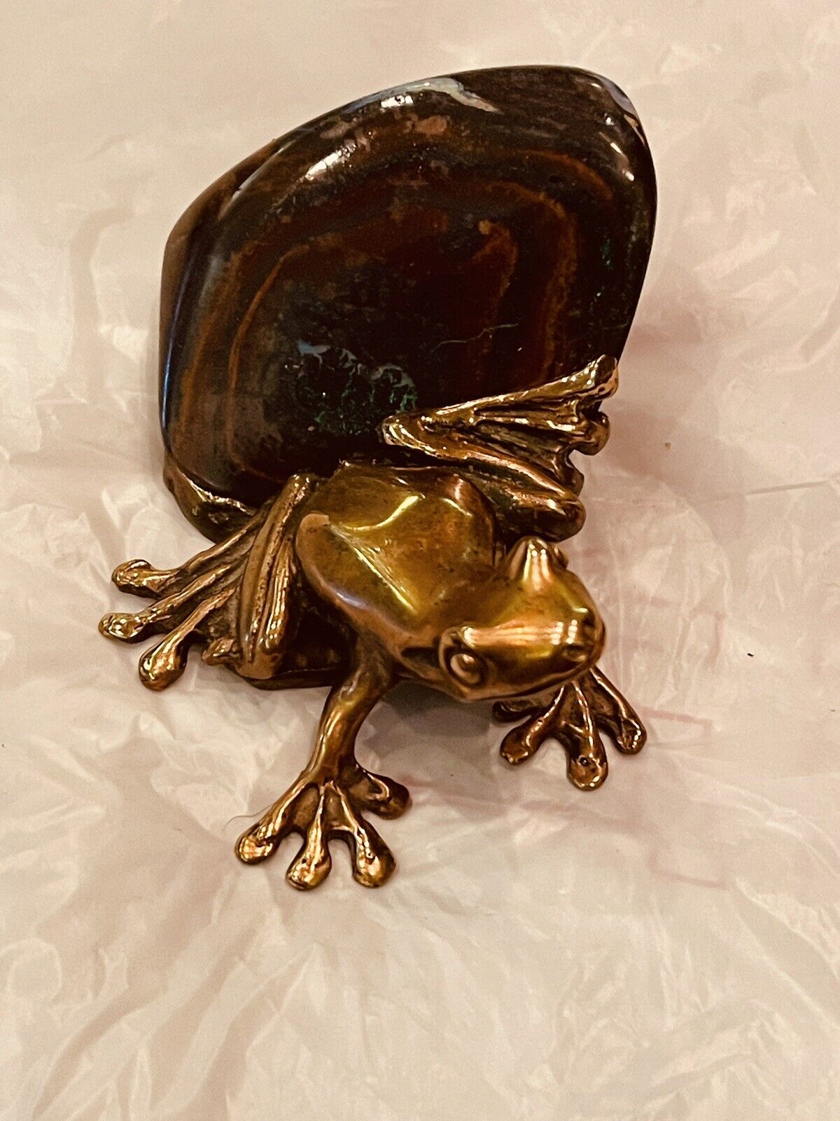 Bronze Shiny Tree Frog Sitting On A Real Boulder Opal Made In Australia Signed