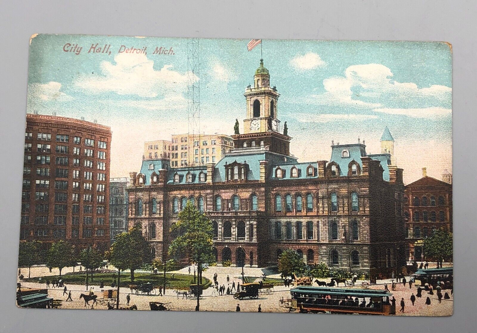Antique 1909 Souvenir Postcard City Hall Building Detroit Michigan