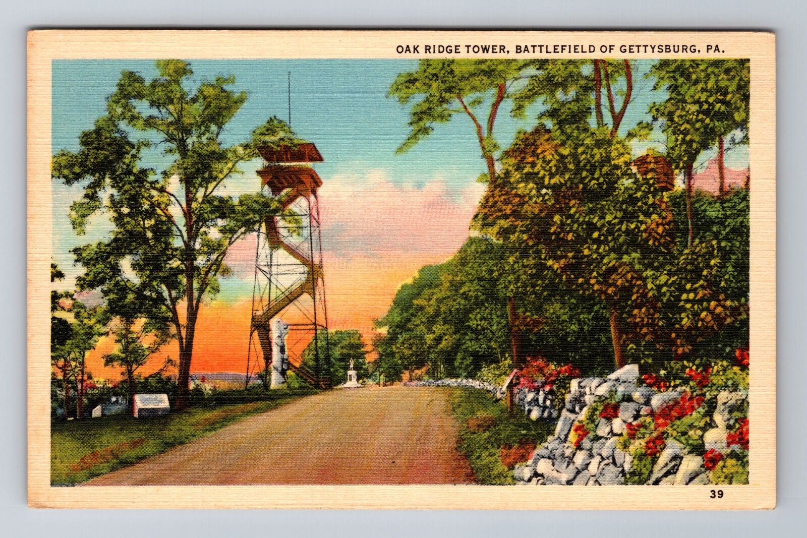 Gettysburg PA-Pennsylvania, Oak Ridge Tower, Antique Vintage Souvenir Postcard