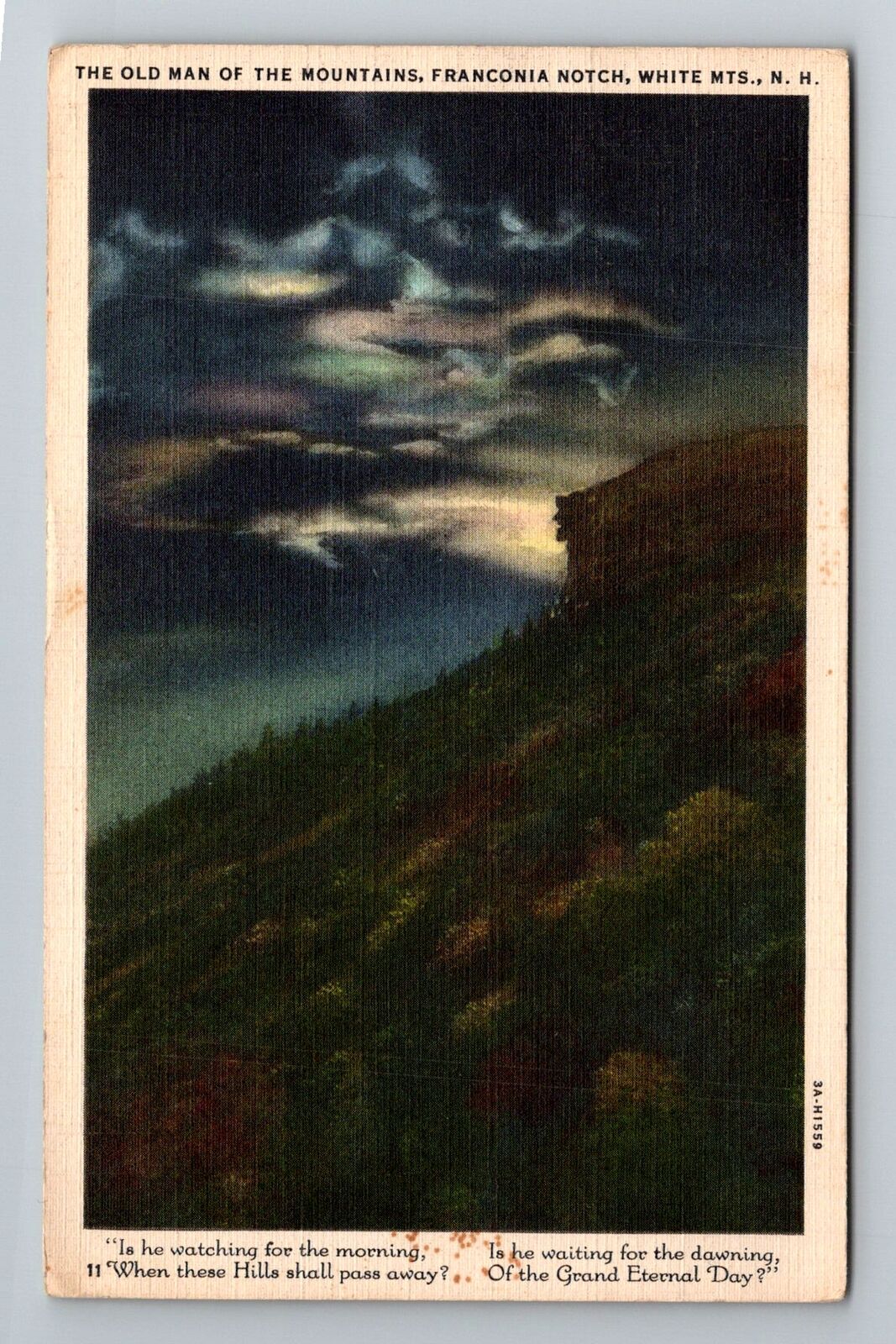 White Mountains NH-New Hampshire, Old Man Of Mountains, Vintage c1936 Postcard
