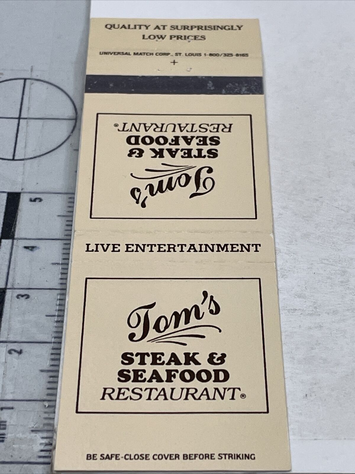 Matchbook Cover  Tom’s Steak & Seafood Restaurant 5 Locations gmg  Unstruck