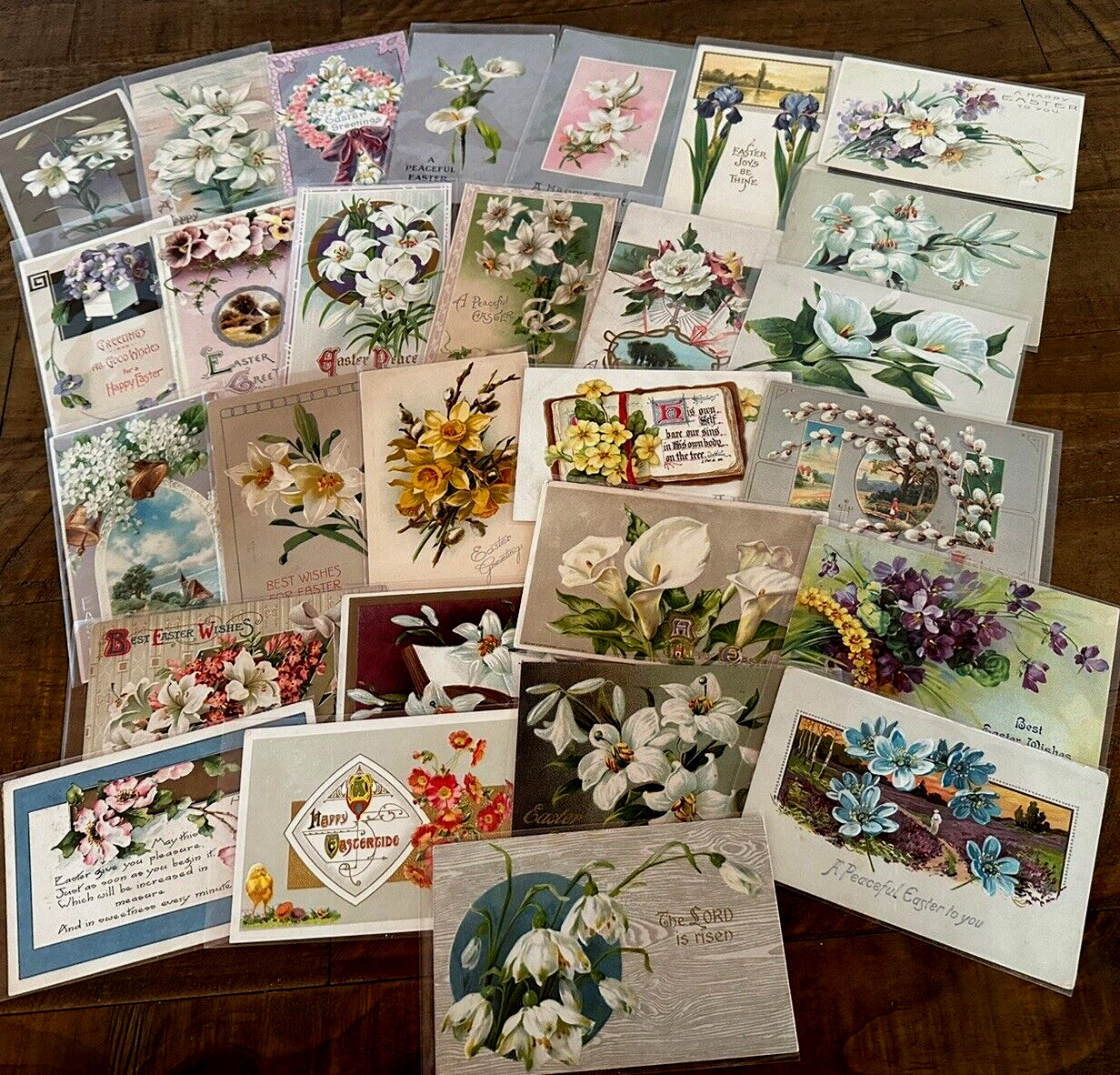 Lot of 27 Antique~POSTCARDS  with Pretty EASTER Lilies & Flowers~In Sleeves-k334